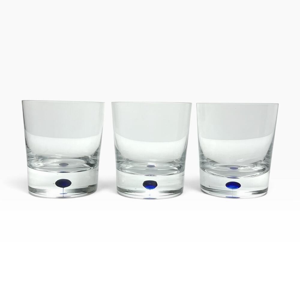 Orrefors “Intermezzo, Blue” 3 Crystal Double Old Fashioned Glasses 3 7/8” 12oz
